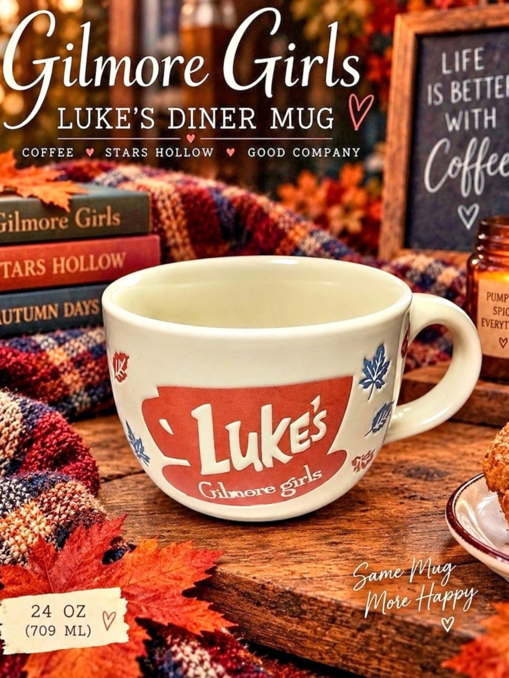 Warner Bros Gilmore Girls Luke's Diner 24 oz Ceramic Bistro Mug Fall Leaves 24